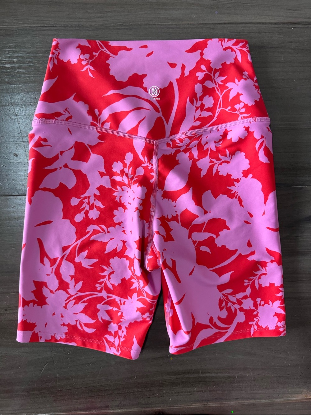 SAGE Collective High Waist Floral Bike Shorts Women’s S Red Pink